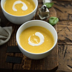 Traditional pumpkin soup with cream