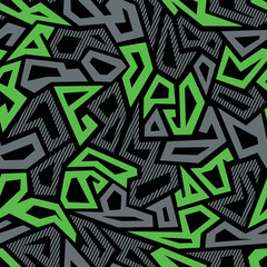Seamless pattern with tribal grunge graffiti camouflage texture. Abstract modern endless ornament for fabric and fashion print. Vector background.