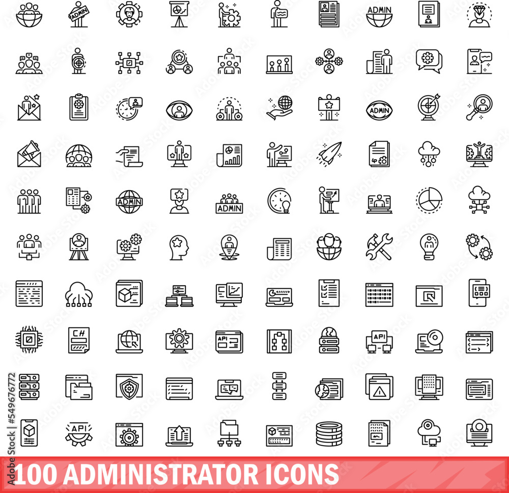 Poster 100 administrator icons set. outline illustration of 100 administrator icons vector set isolated on  - Posters