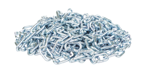 Metallic industrial grade chain lying in a heap. PNG clipart isolated on transparent background