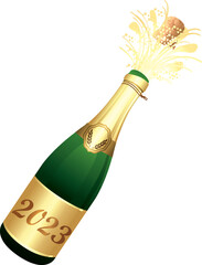 Champaign bottle. Cork explosion. festive icon. Vector illustration.