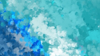 Fluffy blue watercolor backgrounds and textures with colorful abstract art creations. Smoke or cloud texture.	