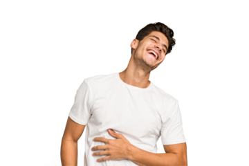 Young caucasian handsome man isolated dancing and having fun.