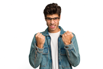 Young caucasian handsome man isolated showing fist to camera, aggressive facial expression.