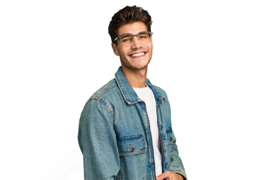 Young caucasian handsome man isolated confident keeping hands on hips.