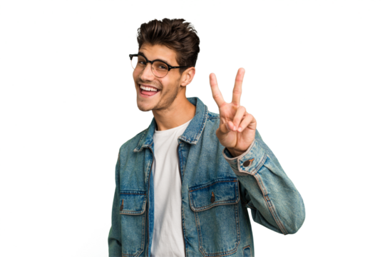 Young caucasian handsome man isolated showing number two with fingers.