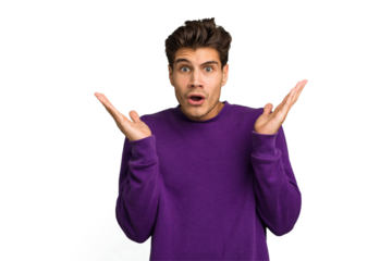 Young caucasian handsome man isolated surprised and shocked.