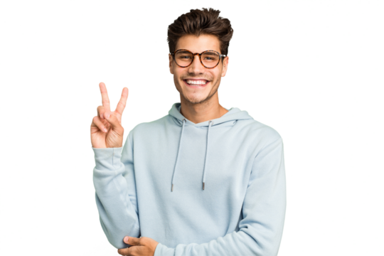 Young caucasian handsome man isolated showing number two with fingers.