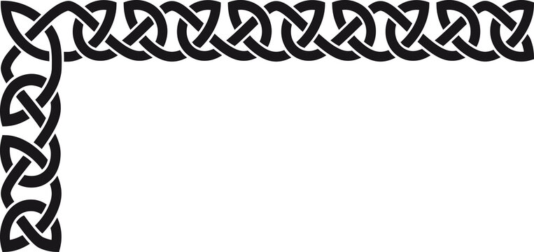 Simple Celtic knot L-shaped frame, black. L-shaped border made with Celtic knots to use in designs for St. Patrick's Day.