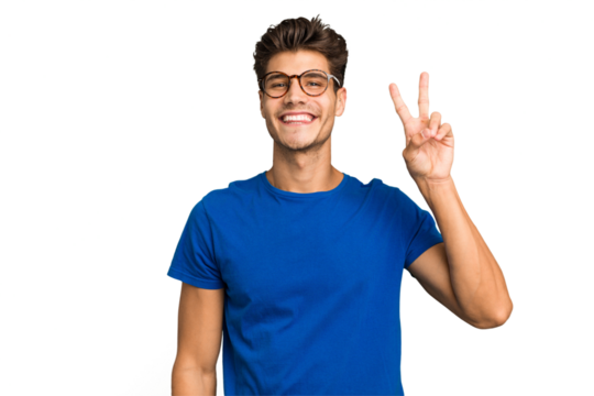 Young caucasian handsome man isolated showing number two with fingers.