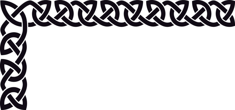 Simple Celtic knot L-shaped frame, black. L-shaped border made with Celtic knots to use in designs for St. Patrick's Day.