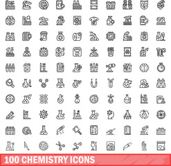 100 chemistry icons set. Outline illustration of 100 chemistry icons vector set isolated on white background