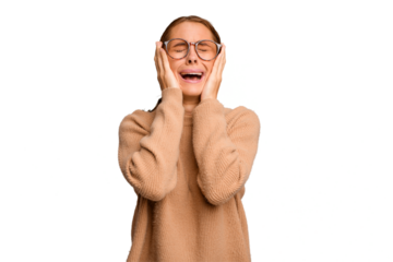 Young caucasian woman isolated crying, unhappy with something, agony and confusion concept.