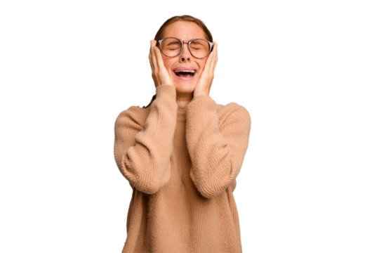 Young caucasian woman isolated crying, unhappy with something, agony and confusion concept.