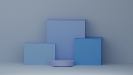 3D Scene 3 Blue Cubes And A Podium