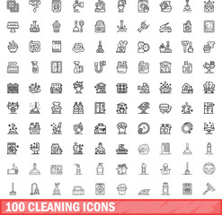 100 cleaning icons set. Outline illustration of 100 cleaning icons vector set isolated on white background