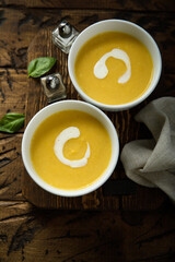 Traditional pumpkin soup with cream