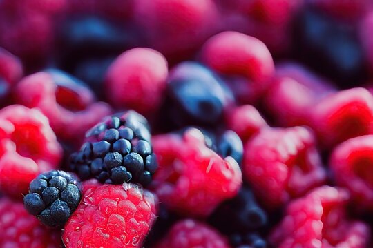 Lot Of Fresh And Frozen Berries For Healthy Food And Desserts