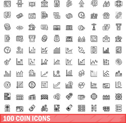 100 coin icons set. Outline illustration of 100 coin icons vector set isolated on white background