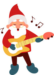 Funny Santa Claus playing on guitar flat icon