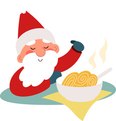Funny Santa Claus eat spaghetti flat icon Winter holiday