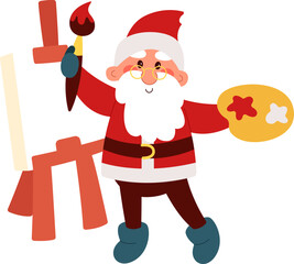 Funny Santa Claus hobby flat icon Drawing on easel