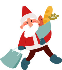 Funny Santa Claus go shop flat icon Grocery