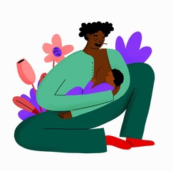 Woman breastfeeding with flowers