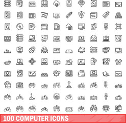 100 computer icons set. Outline illustration of 100 computer icons vector set isolated on white background