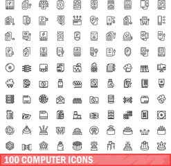 Fototapeta na wymiar 100 computer icons set. Outline illustration of 100 computer icons vector set isolated on white background