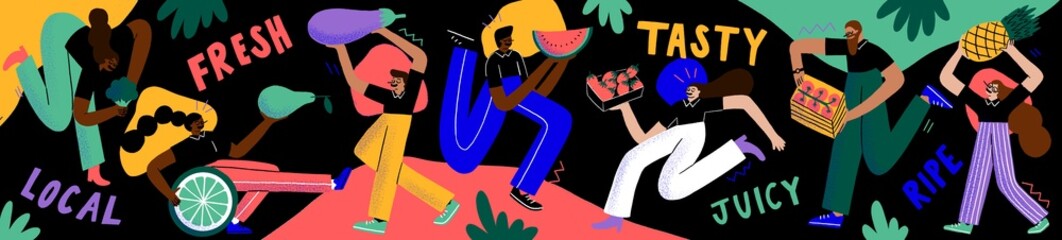 People with fruit and veg