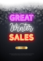 Fototapeta na wymiar Great Winter Sales Neon Banner