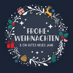 Weihnachtsgrüße - Kranz mit deutschem Text - Vektor Illustration auf schwarzem Hintergrund