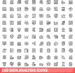 100 data analysis icons set. Outline illustration of 100 data analysis icons vector set isolated on white background