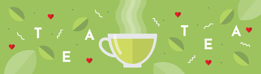 Vector banner for your projects. Isolated tea elements and patterns. Simple minimalistic flat design style. Breakfast. Green tea, herbal tea - 549688708