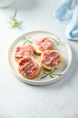 Homemade pork pate on toast