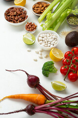 White food background veggies and beans