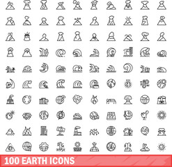 100 earth icons set. Outline illustration of 100 earth icons vector set isolated on white background
