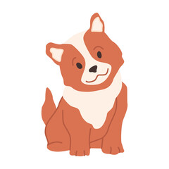 Obraz premium Puppy with curious muzzle expression. isolated dog personage portrait, cheerful dog. Canine animal with soft hairy coat, mammal pet. Vector in flat style