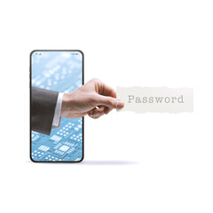 Businessman showing a password and smartphone