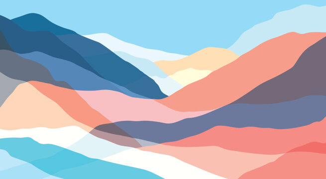 Color mountains, translucent waves. Multicolored abstract glass shapes, modern background, vector design Illustration for you project © panimoni