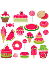 Set of digital elements with watermelon candies
