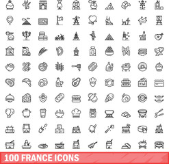 100 france icons set. Outline illustration of 100 france icons vector set isolated on white background
