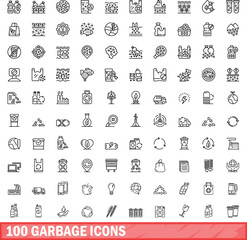100 garbage icons set. Outline illustration of 100 garbage icons vector set isolated on white background