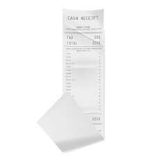 Pay document fiscal check isolated paper print check and bill vector element. Realistic atm bill, financial invoice, cash receipt. Retail ticket template