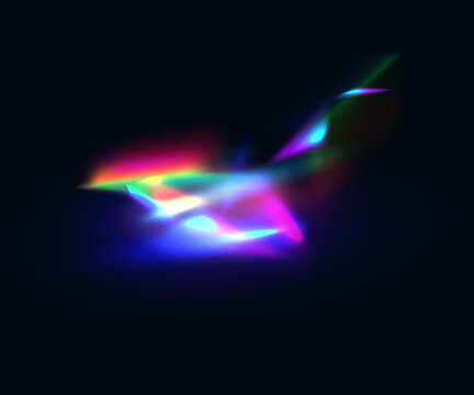 Background With Diamond Lights, Glowing Shiny Streak Glare. Vector Rainbow Crystal Light Leak Flare Reflection Effect. Colorful Optical Rainbow Lights Beam Lens