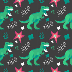 Cool vector seamless dino pattern. Cute and fun dino pattern. Dinosaur print repeat background. Pattern for boy  © Bodega