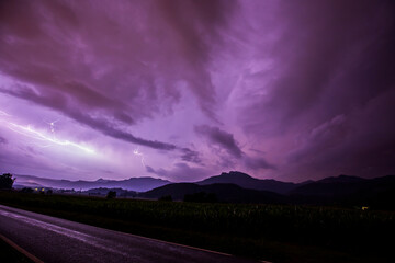 Lightning night in La Garrotxa, Girona, Spain