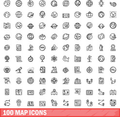 100 map icons set. Outline illustration of 100 map icons vector set isolated on white background