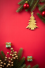 Christmas background design concept with beautiful decors and tree branch.